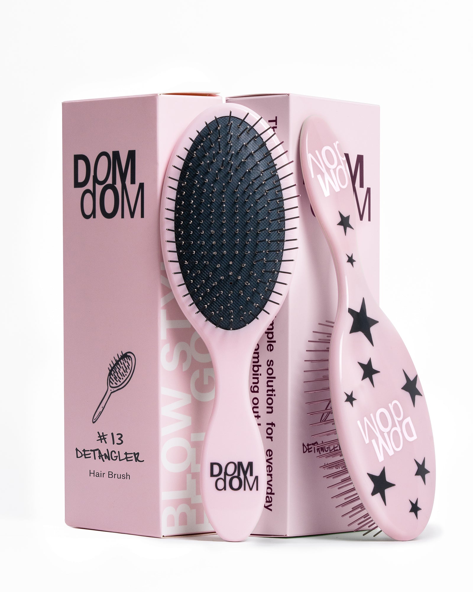 13 Detangler Brush Pink Stars – Dom Dom